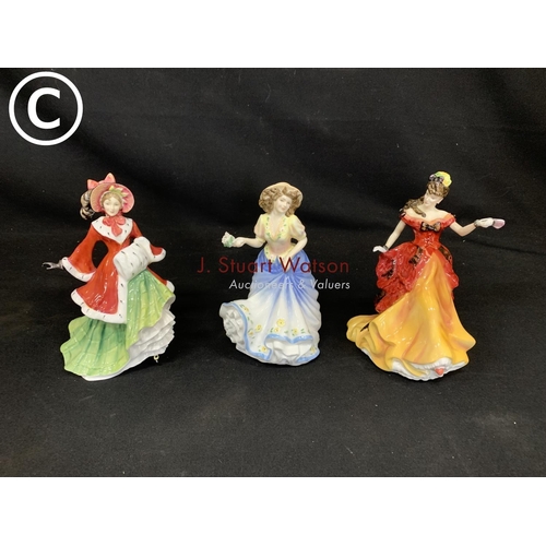 575 - 3 Doulton lady figures, Wintertime, Emily and Belle, no damage