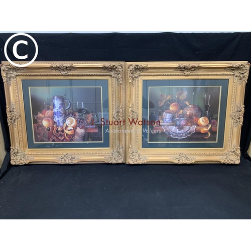 585 - 2 large gilt framed still life prints, each overall 80 x 70cms