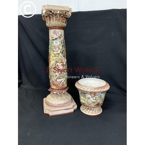 598 - Italian Capo De Monte Jardiniere and pedestal, total height 107 cms