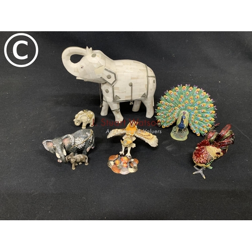 634 - 4 metal trinket items and elephant