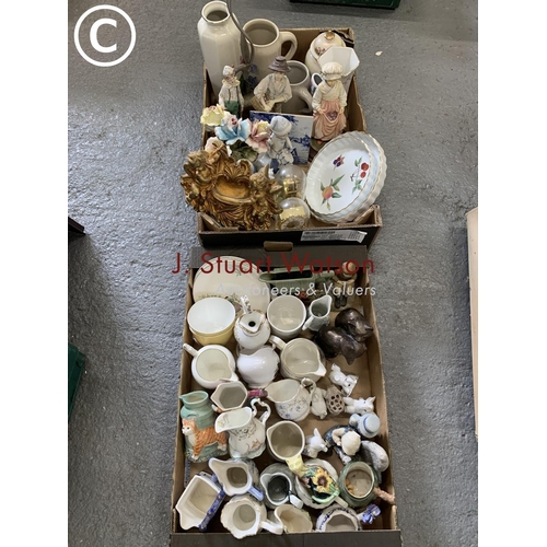 635 - 2 boxes of assorted jugs, figures and china