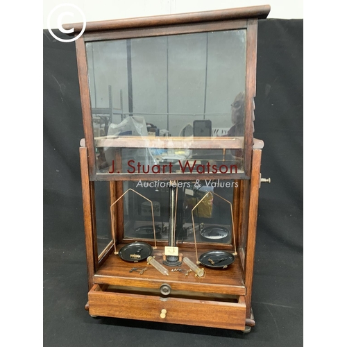 668 - F E Becker and Co cased balance scales, 42 x  49 x 21cms