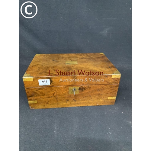 761 - Vintage wooden writing slope box with key
