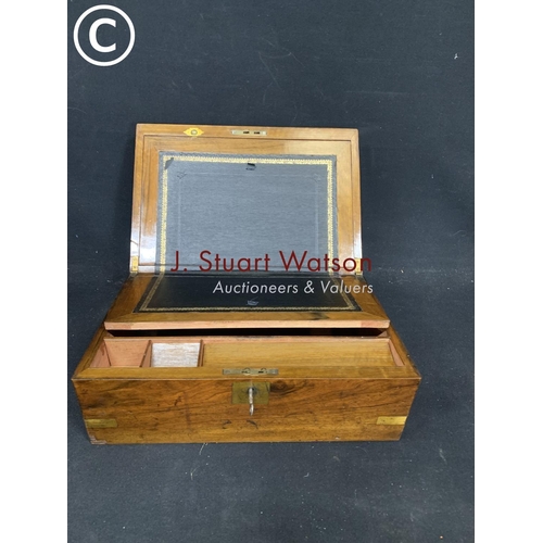 761 - Vintage wooden writing slope box with key