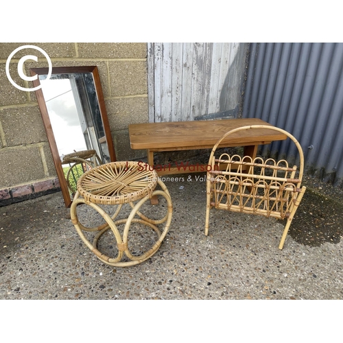 80 - Bamboo rack, table, teak mirror and coffee table