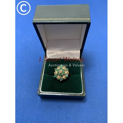 805 - Hallmarked 9ct Gold green stone cluster ring, size L, 3.1 gms