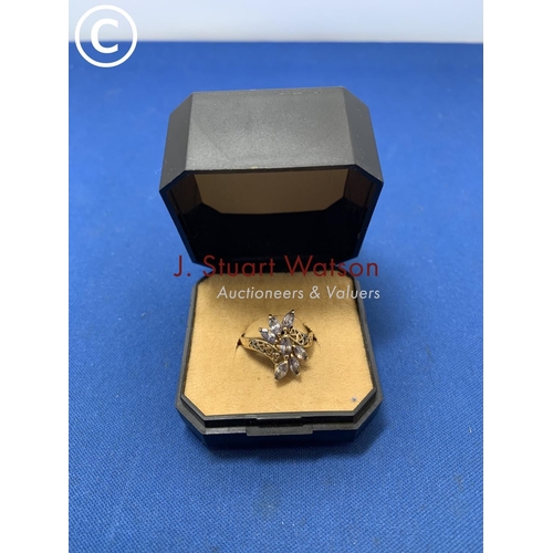 808 - Hallmarked 9ct Gold Cubic Zircona Dress ring, size N, 2.8 gms, in presentation box