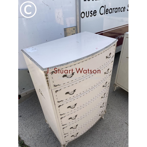 367 - A french style white painted tallboy chest of six drawers