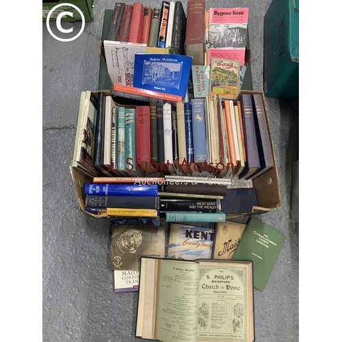 Two trays of mainly Kent interest books, Bygone Kent magazines