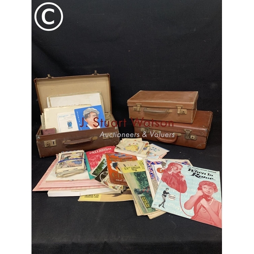 1049 - Three vintage cases and vintage programmes, cards and Ephemera