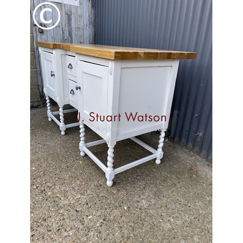 127 - A large painted oak sideboard with light oak worktop 153x73x92