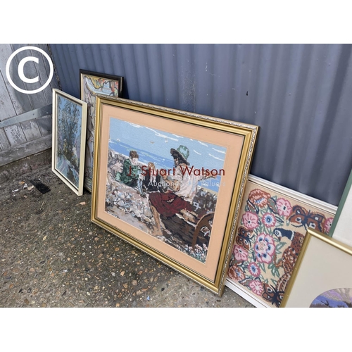 132 - A quantity of framed tapestry pictures