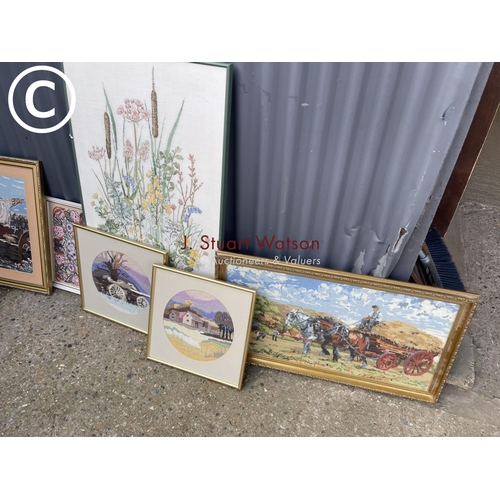 132 - A quantity of framed tapestry pictures