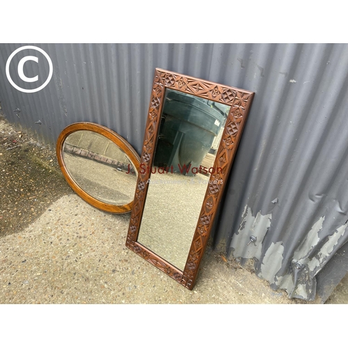 155 - Carved mirror and an oak mirror