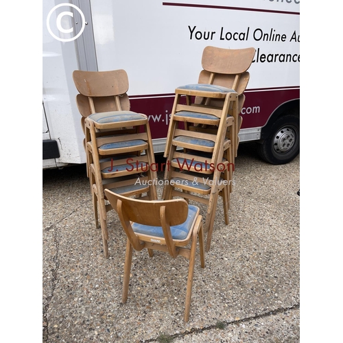 195 - A set of 10 vintage bent ply stacking school chairs