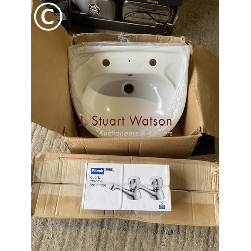 248 - New and boxed basin sink, pedestal and taps