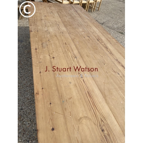 25 - A very large chunky pine farmhouse table 125x300