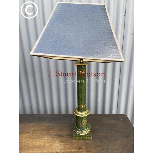 254 - A pair of green and gold pattern table lamps