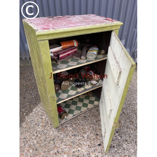 259 - A vintage green painted pine larder cupboard