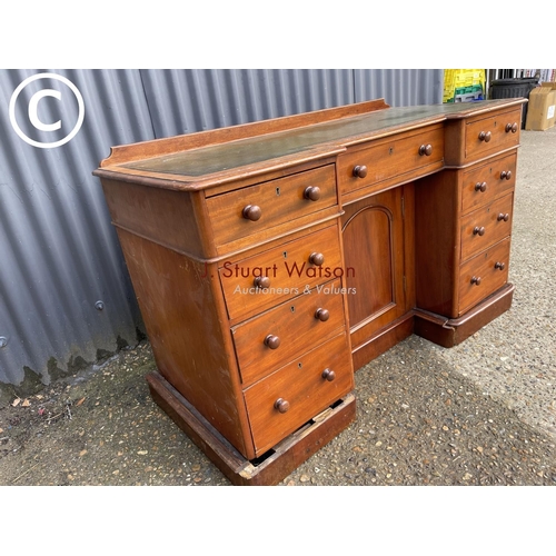 260 - A Victorian mahoagnay break front writing desk AF to plinth base