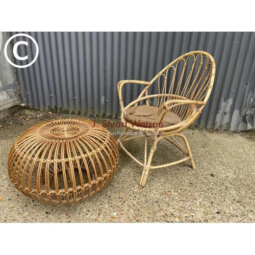 265 - Vintage wicker chair and stool