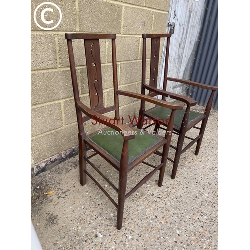 3 - A pair of oak arts and crafts oak carver chairs