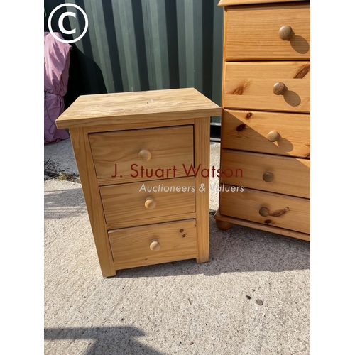 302 - A pine chest of six together with a pair of pine three drawer besides