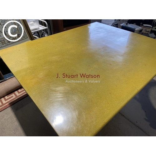 31 - A large Italian designer dining / boardroom table on two four section pedestal supports with re marb... 