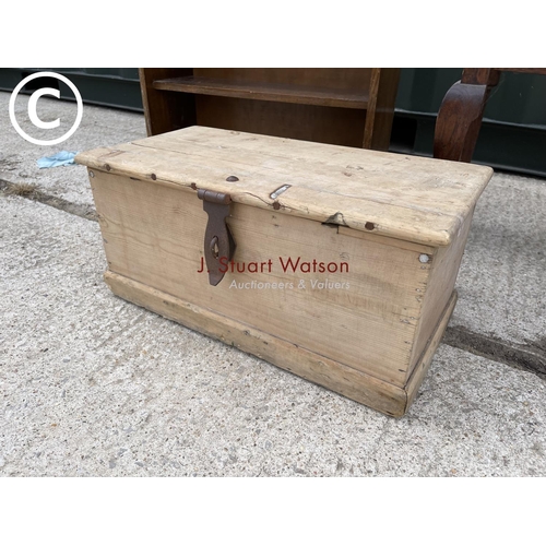 343 - Small pine box, oak book shelf, oak table and mahogany table