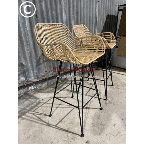 43 - Two wicker and metal bar stools