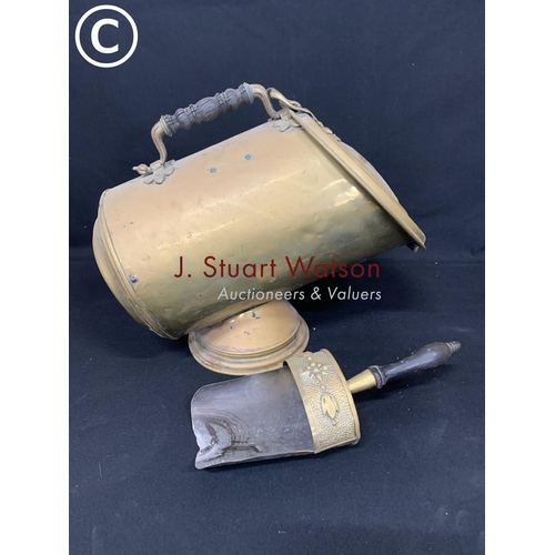 509 - Brass coal scuttle with shovel