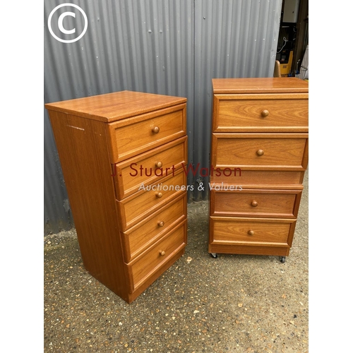 67 - A g plan tallboy chest of six drawers together with a pair of matching bedside (screwed together so ... 