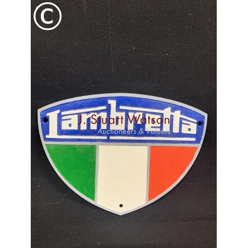 713 - Cast iron Lambretta plaque, diameter 28cms