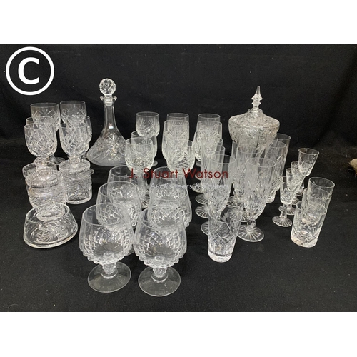 737 - Collection of cut glassware , Decanter and lidded pots and jar  (2)