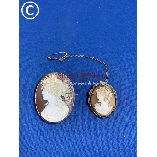 836 - Small Cameo brooch in Hallmarked 9ct Gold Mount length 3 cms and one other larger 4 cms in length in... 