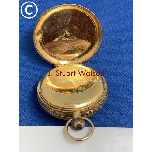 846 - 18ct Gold cased Swiss made Fob Watch both leaves and case English Hallmarked, running, gross weight ... 