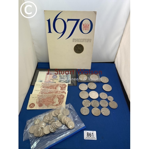 861 - 1970 Hudson's Bay Company medallion, four bank notes, Crowns and post 1947 coinage