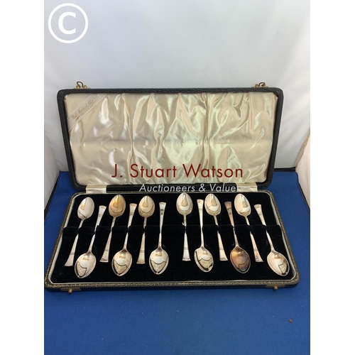 863 - Cased set of 12 Hallmarked coffee spoons marked A.S.P., total weight 4 ozt