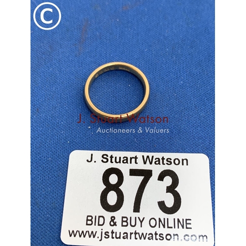 873 - 22ct Gold Wedding ring size K, weight 3.9 gms