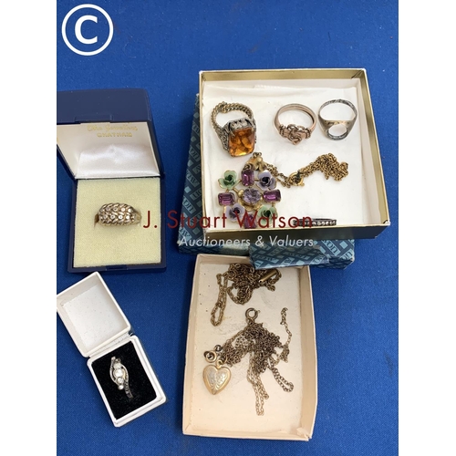 875 - Two Silver rings and costume jewellery