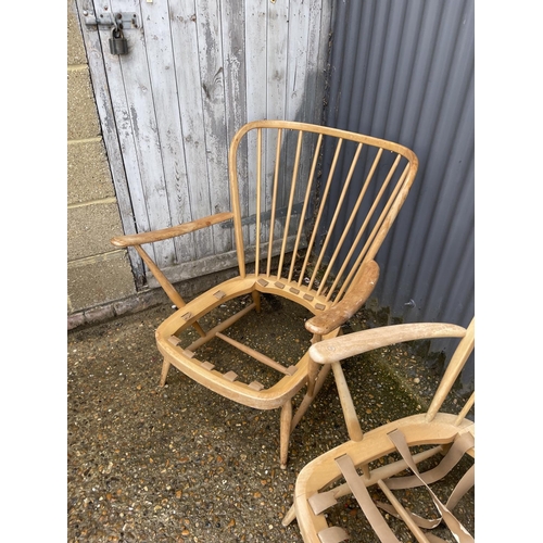 169 - An ercol light elm three piece suite for repair and restoration