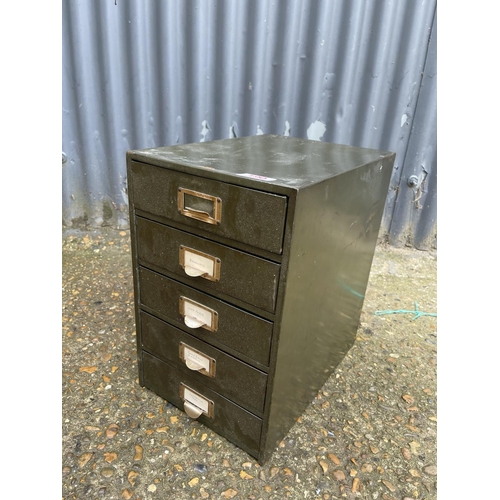 190 - A small vintage green bank of five metal filing drawers