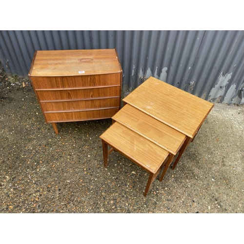 191 - A retro teak chest of four together with a teak nest of three tables