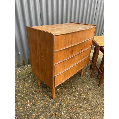 191 - A retro teak chest of four together with a teak nest of three tables