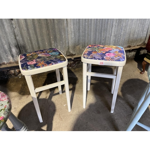 239 - Four vintage kitchen stools with floral upholstered tops