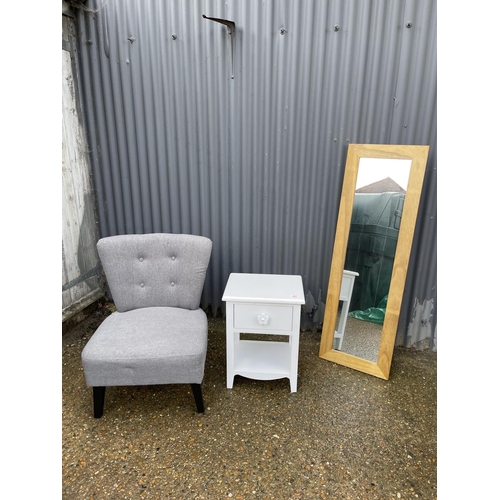 263 - Modern grey bedroom chair, white bedside and a beach mirror