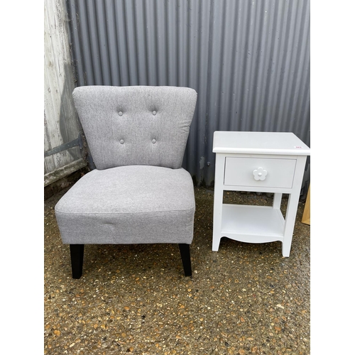 263 - Modern grey bedroom chair, white bedside and a beach mirror