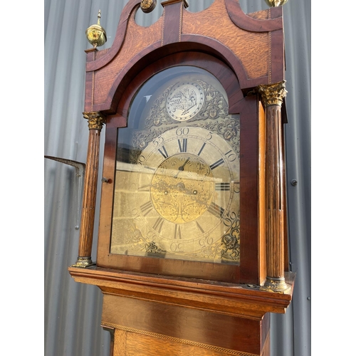 292 - An impressive oak cased longcase clock with tempus fugit movement 240cm tall