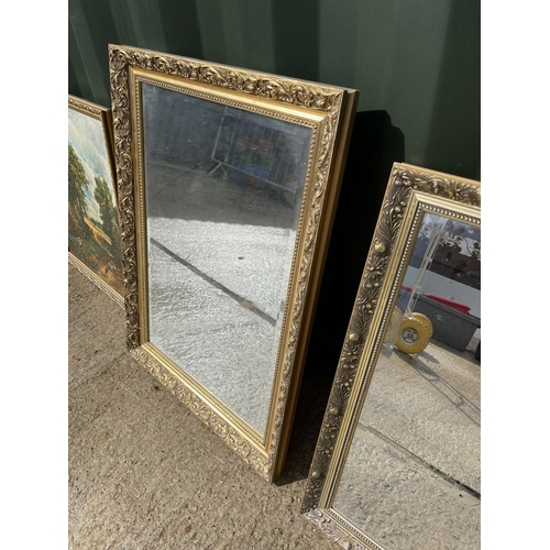 349 - Two large gilt framed mirrors together with two gilt framed pictures