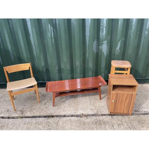 357 - Retro coffee table,chair, bedside and stool